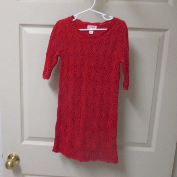 Girls Cat & Jack Red Crochet Sweater Dress size XS 4/5 sparkle Valentines Day - Picture 1 of 5